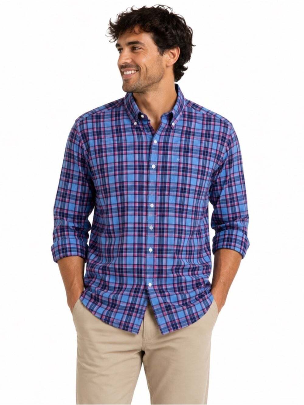 Tailorbyrd Pink Peri Blue Plaid Casual Button Down Dress Shirt NWT Size …